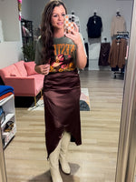 Mocha Satin Midi Skirt