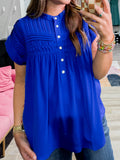Pleat Detail Button Up Blouse in Royal Blue